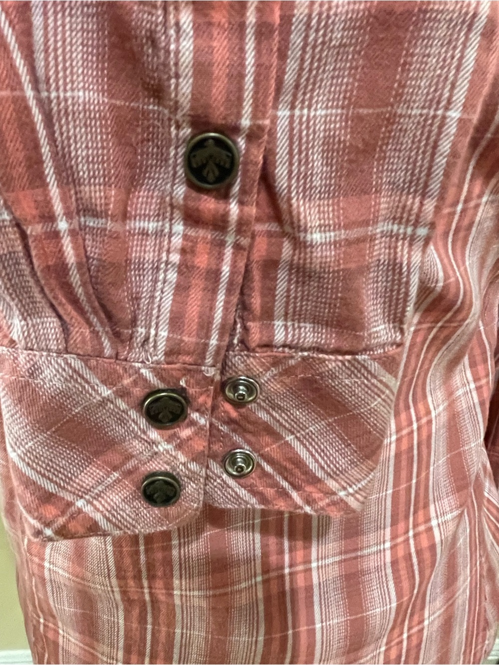 Ariat REAL Terracotta Plaid Thunderbird Western Snap Shirt L - Picture 6 of 10